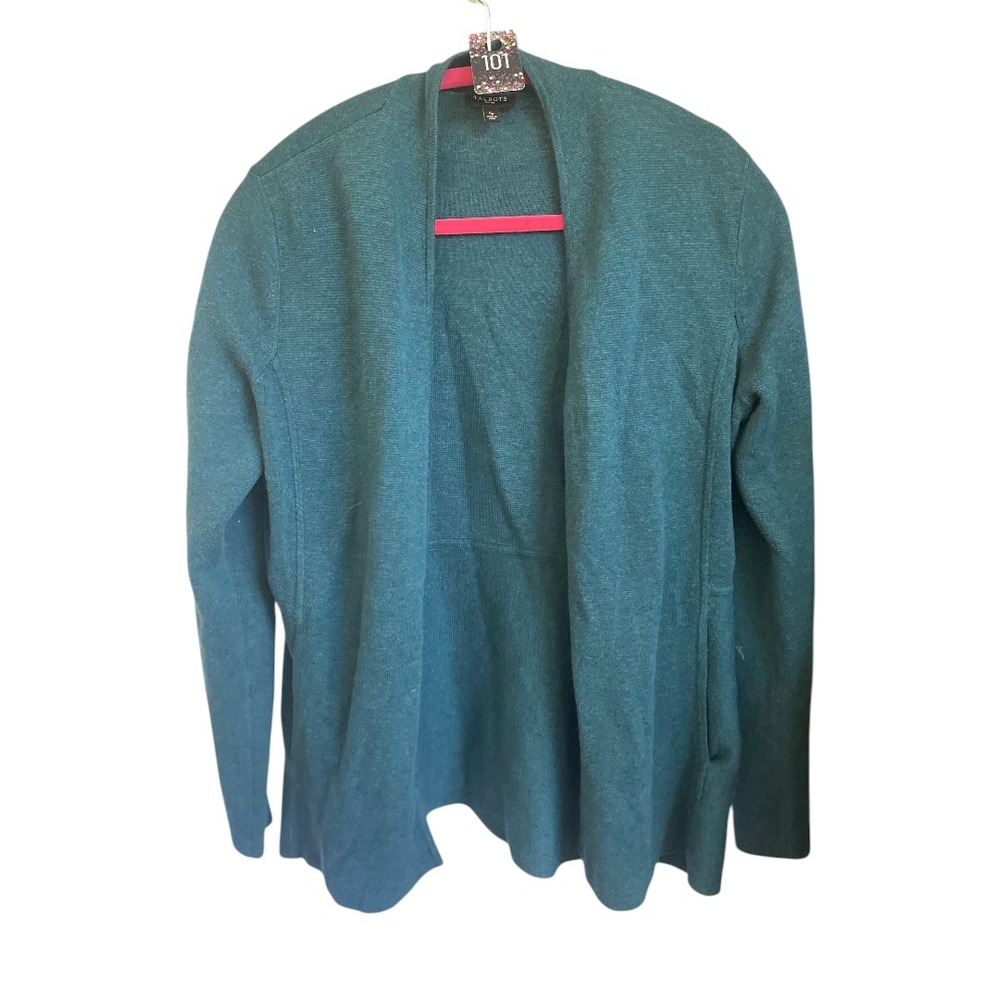 Talbots Open Front Teal Cotton Blend‎ Cardigan Sweater SP